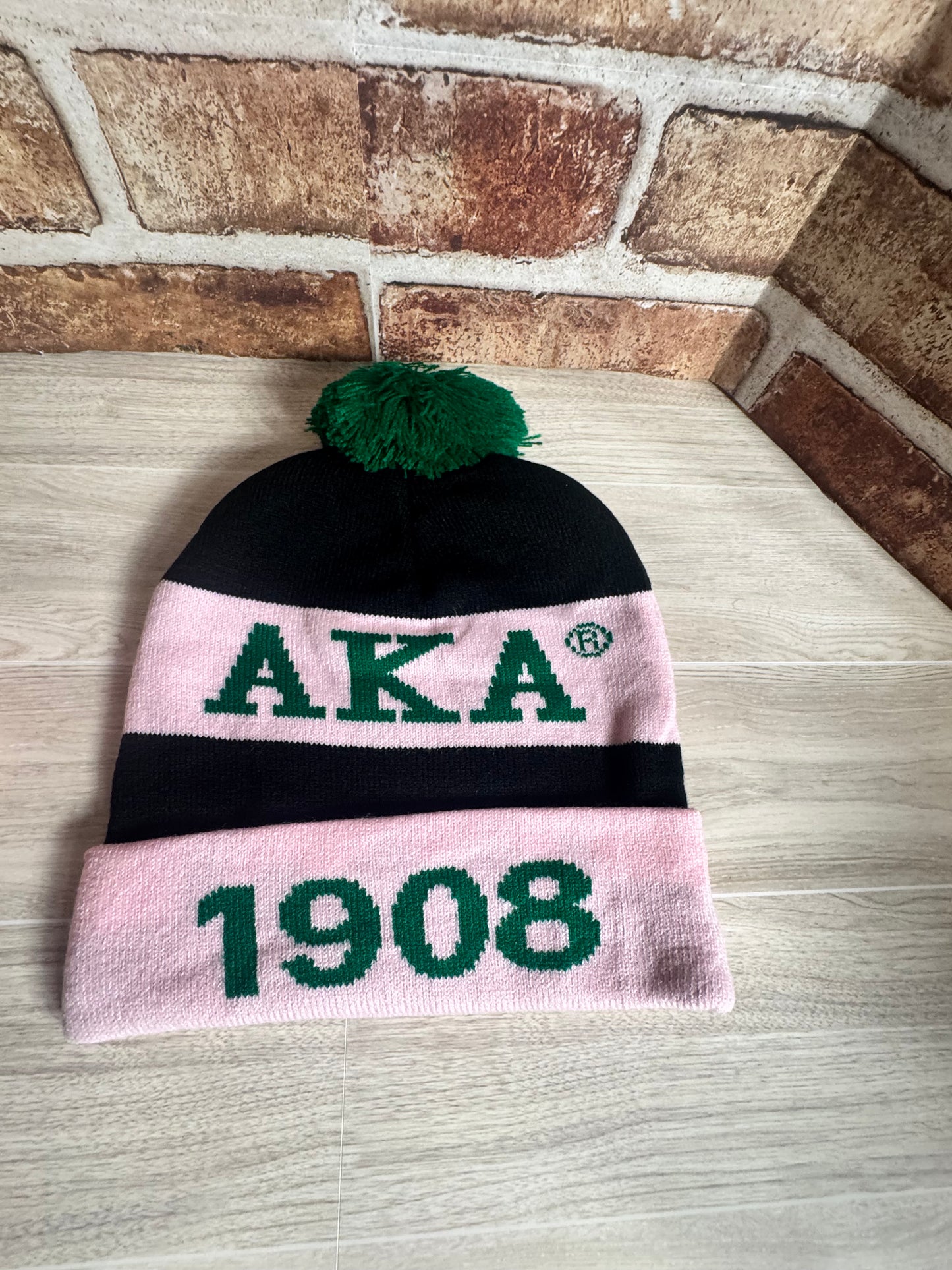 AKA 1908 Pink & Green Pom Beanie