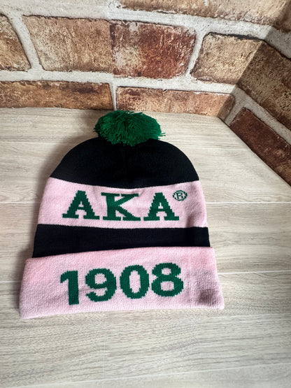 AKA 1908 Pink & Green Pom Beanie