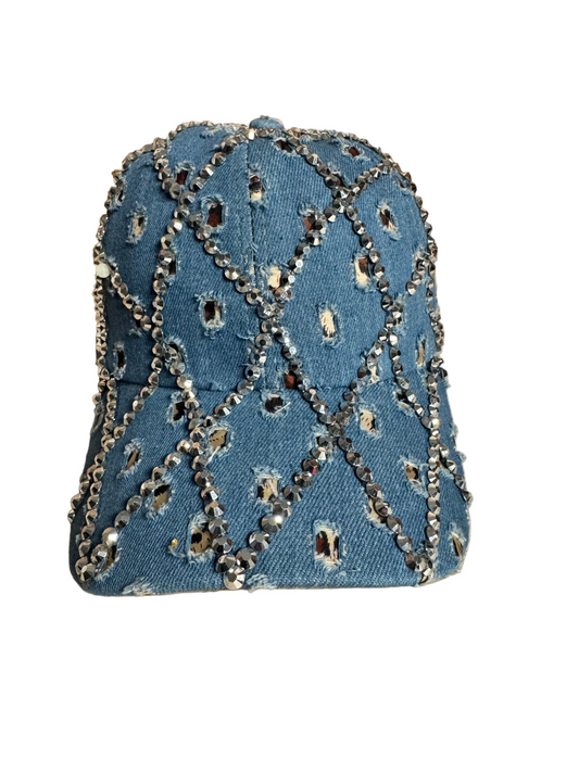 Rhinestone Distressed Denim Hat