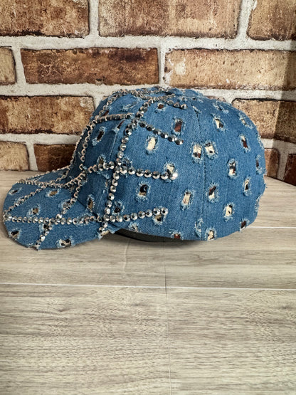 Rhinestone Distressed Denim Hat