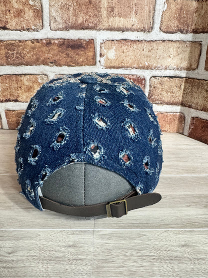 Crystal Glam Distressed Dark Denim Hat