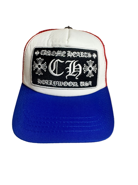 Chrome Hearts “CH” Red, White & Blue Trucker Hat