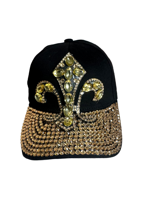 Fleur de Luxe: Gold Rhinestone Saints Cap