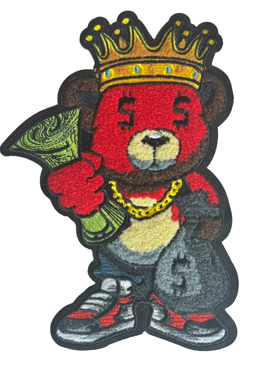 Money Bear King Chenille Jacket/Shirt Iron-On Patch