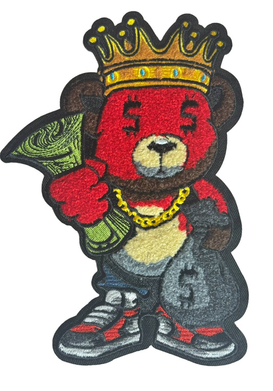 Money Bear King Chenille Jacket/Shirt Iron-On Patch