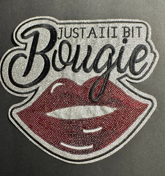 Just a Lil Bit Bougie Rhinestone Patch (Silver + Red Lips)