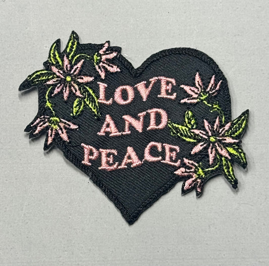 “Love and Peace” Floral Heart Patch