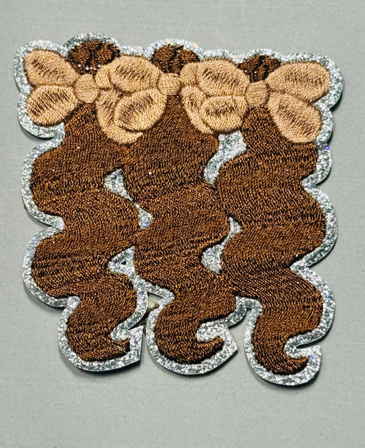 “Triple Bow Curly Hair Patch – Gold Bows”