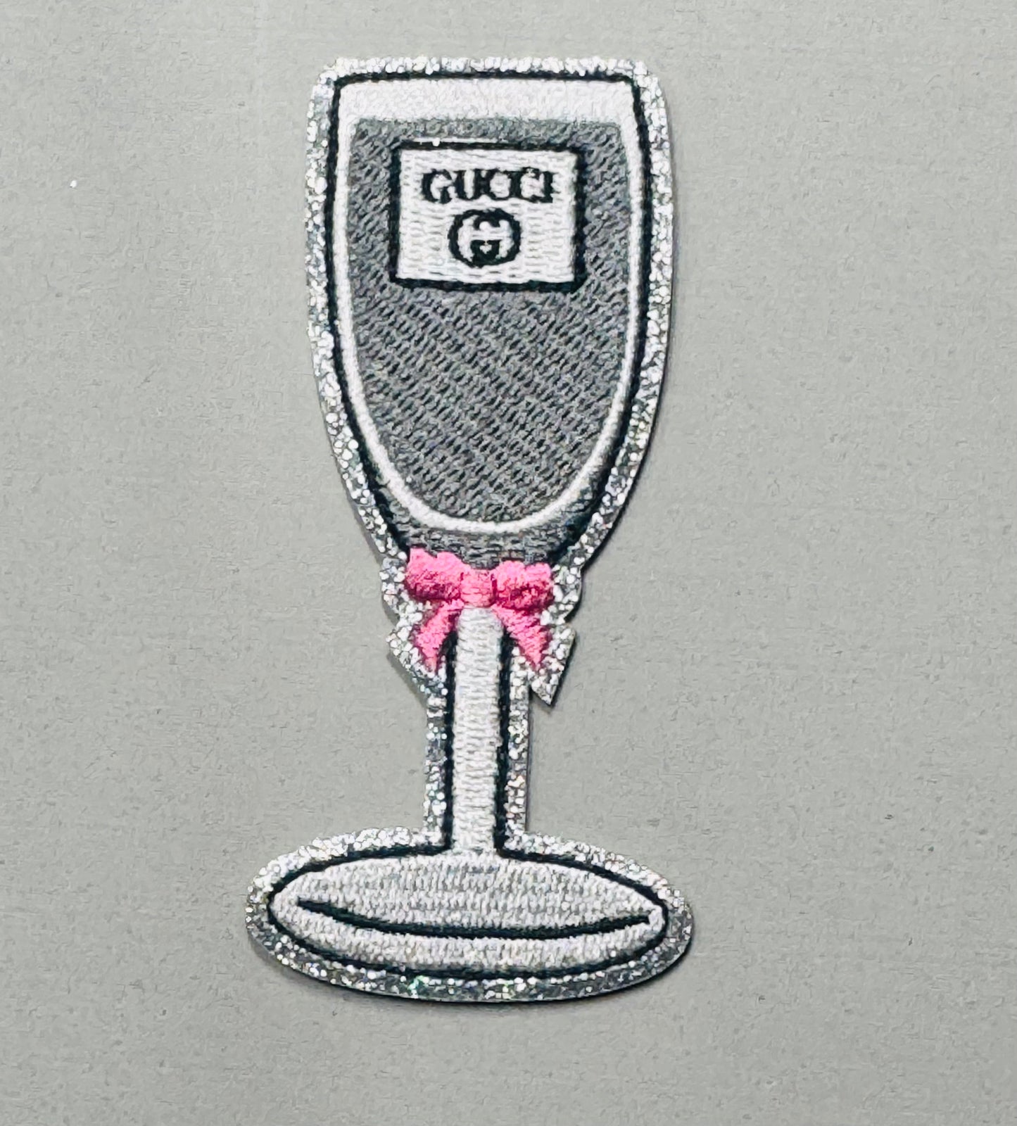 Silver “Designer-Inspired” Champagne Glass Patch (GUCCI-style Label)