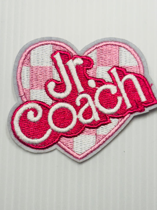 “Jr. Coach” Pink Heart Iron-On Patch