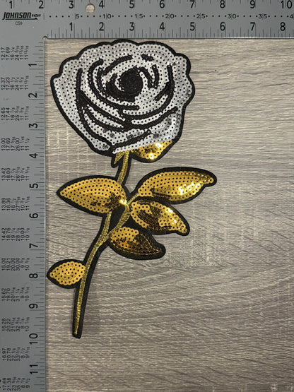 Silver & Gold Sequin Rose LARGE Patch