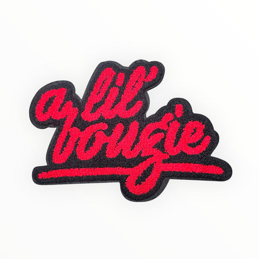 A Lil Boujie Chenille Script Patch – Red on Black