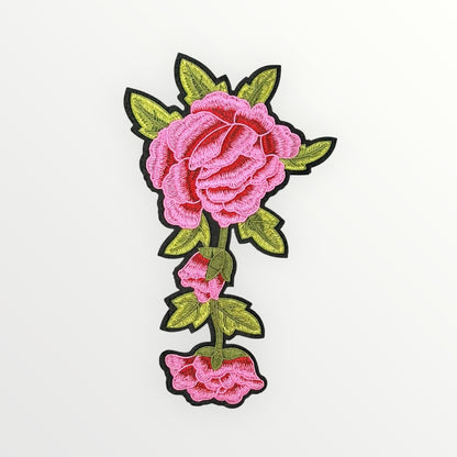 Pink Rose Embroidered LARGE Patch