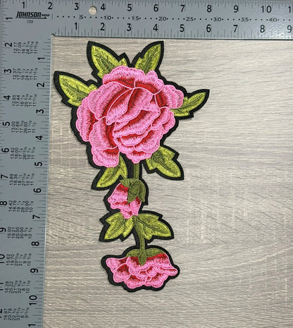 Pink Rose Embroidered LARGE Patch