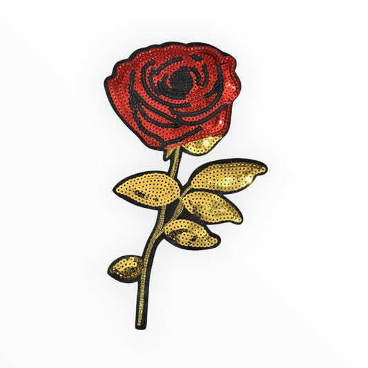 Red & Gold Sequin Rose LARGE Patch