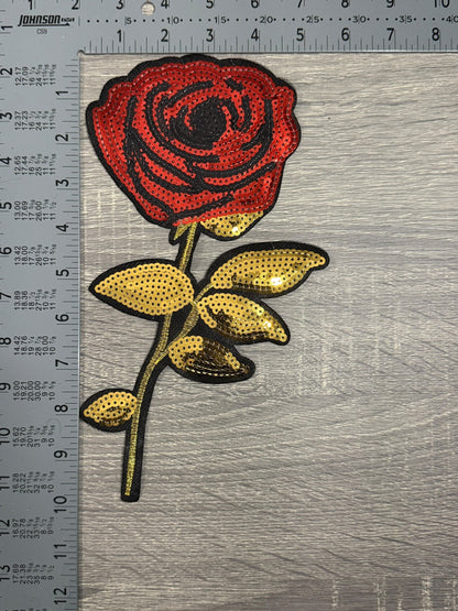 Red & Gold Sequin Rose LARGE Patch