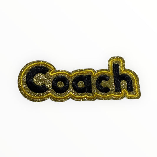 Coach glitter embroidered script patch – gold