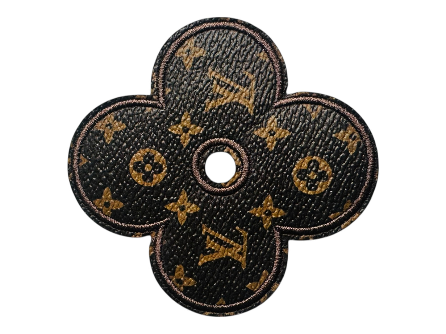 LV-INSPIRED BROWN FAUX LEATHER SMALL FLOWER