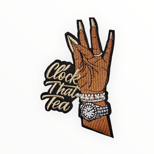 Clock that tea hand patch TAN W/ pearls