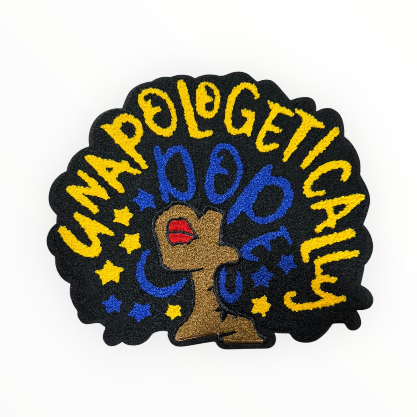 Unapologetically dope afro chenille patch – blue and gold