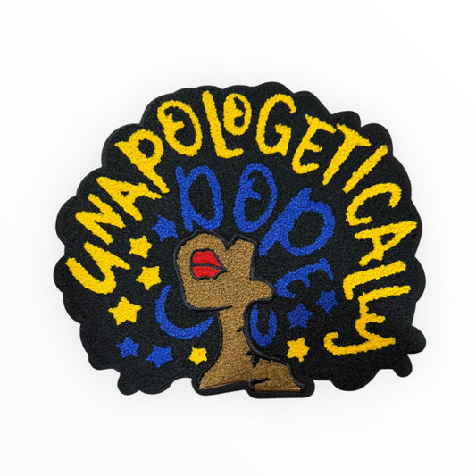 Unapologetically dope afro chenille patch – blue and gold