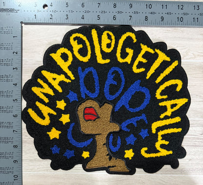 Unapologetically dope afro chenille patch – blue and gold