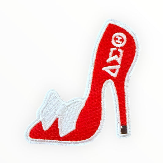 Delta Red bow heel embroidered patch