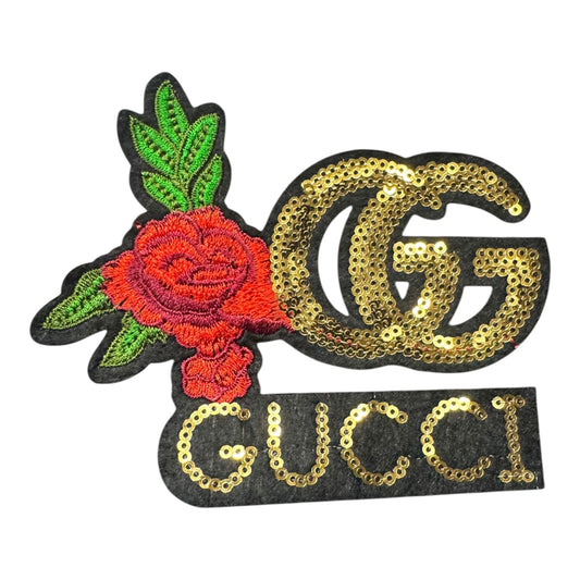 GG-INSPIRED SEEQUIN WITH RED ROSE, GG LOGO AND WORD