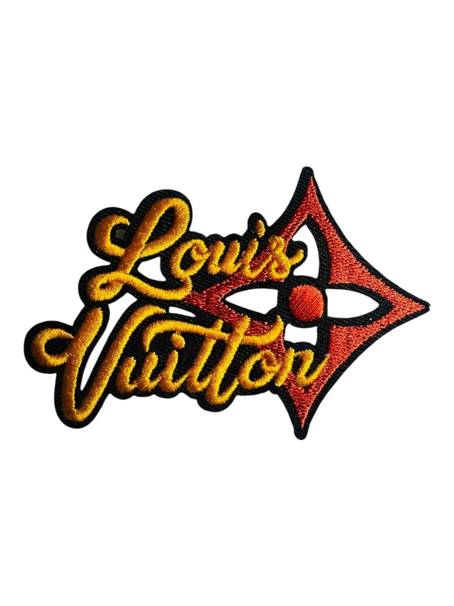 LV-INSPIRED ORANGE/YELLOW ARROW W/WORDS PATCH