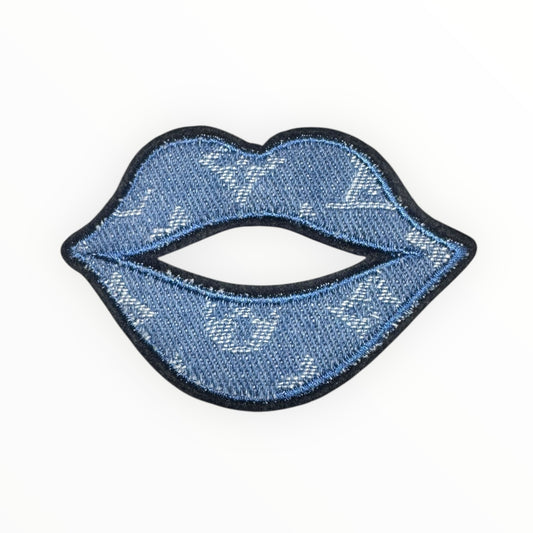 Light Denim Lips Embroidered Patch
