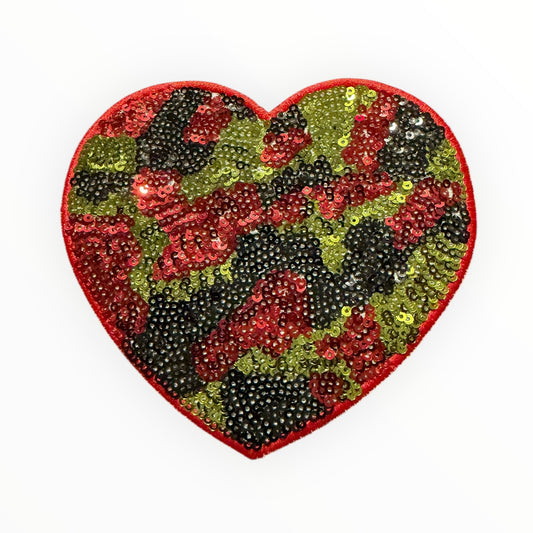Red camo sequin heart patch