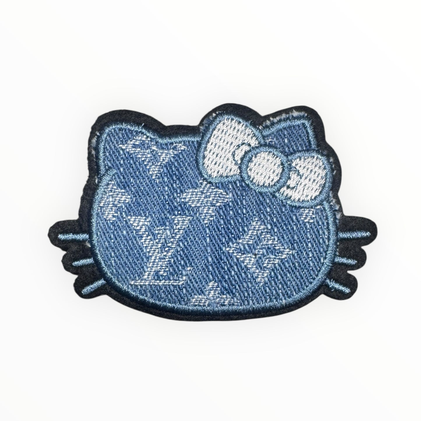 Denim Kitty Face Patch with Bow