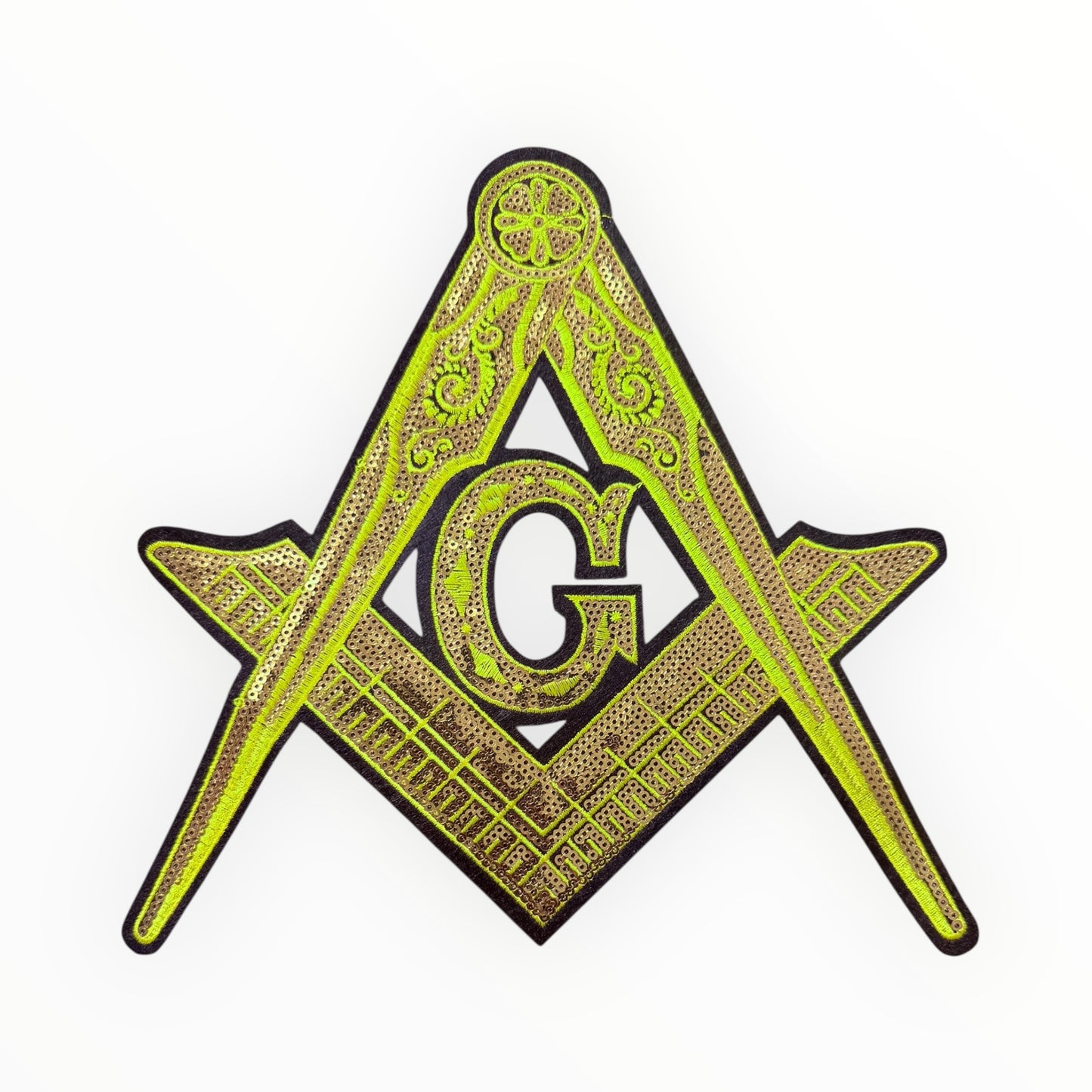 Freemason square and compass sequin patch – blue