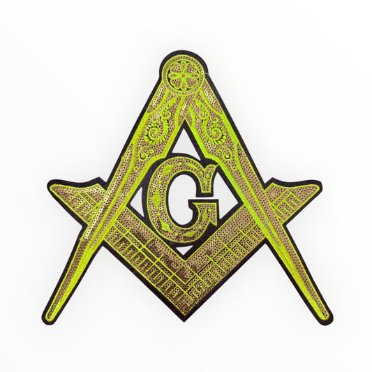 Freemason square and compass sequin patch – blue