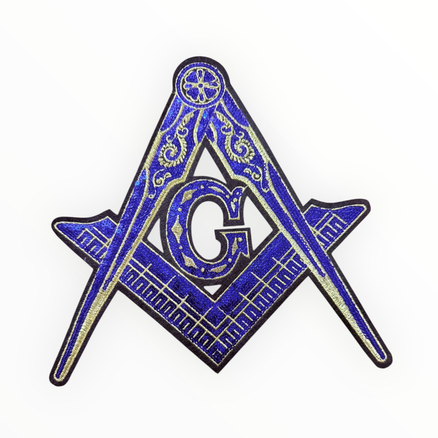 Freemason square and compass sequin patch – gold