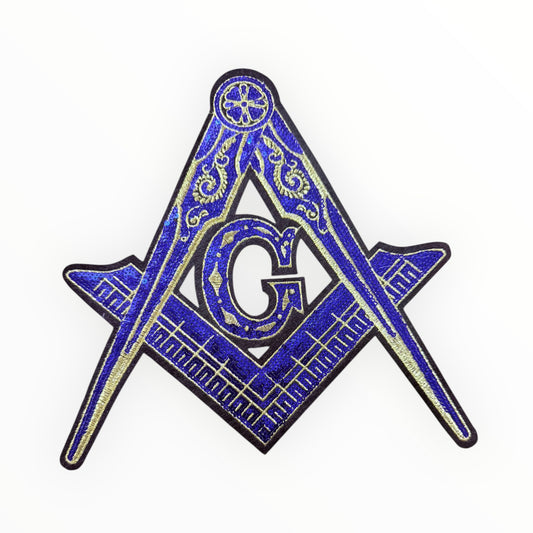 Freemason square and compass sequin patch – gold