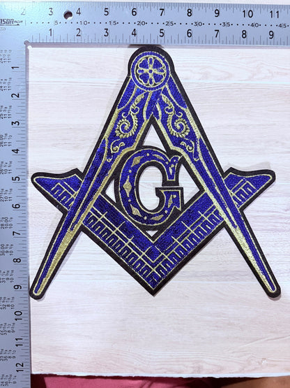 Freemason square and compass sequin patch – gold