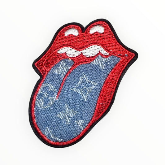 Denim Tongue & Lips Embroidered Patch