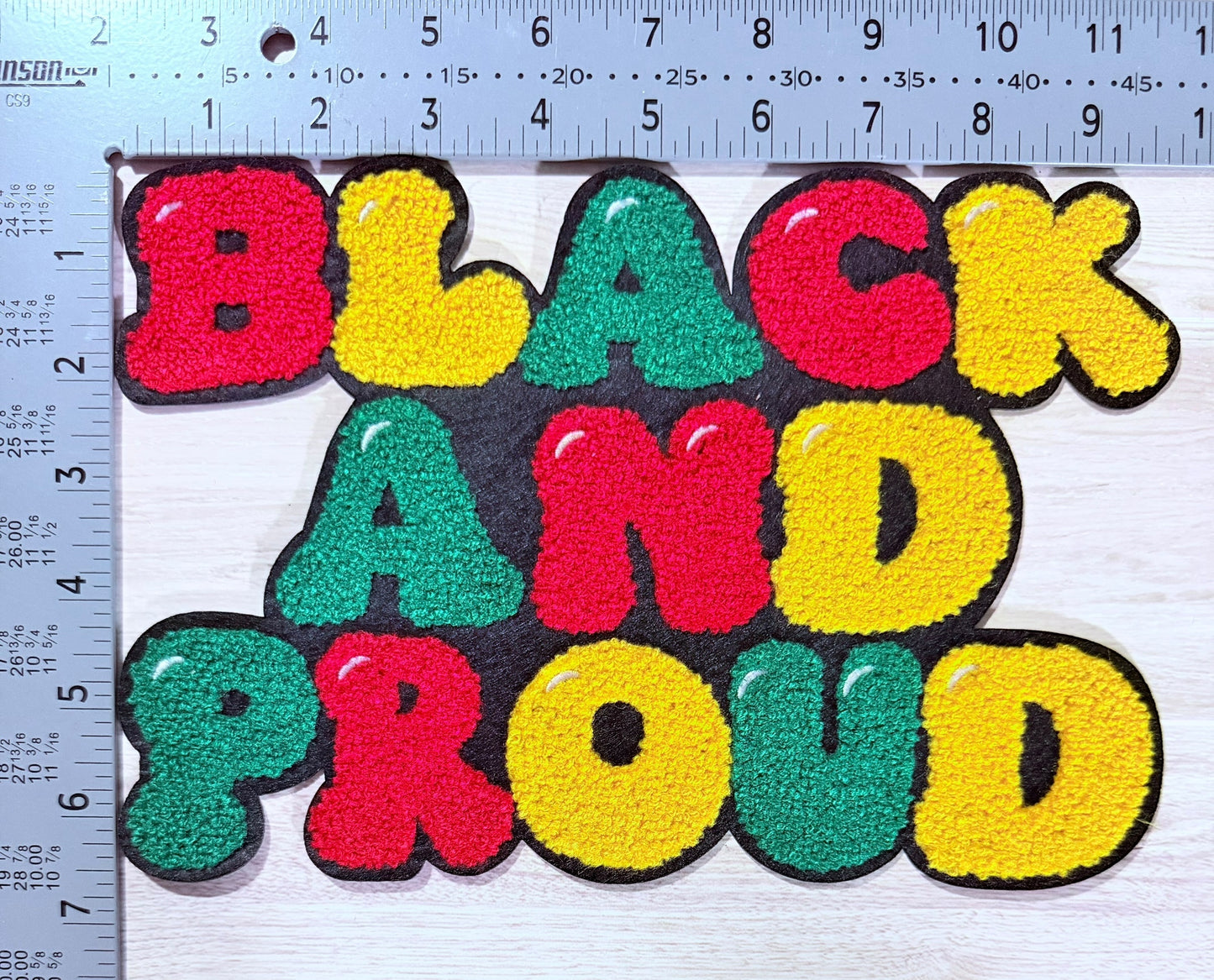 Black and proud chenille block patch