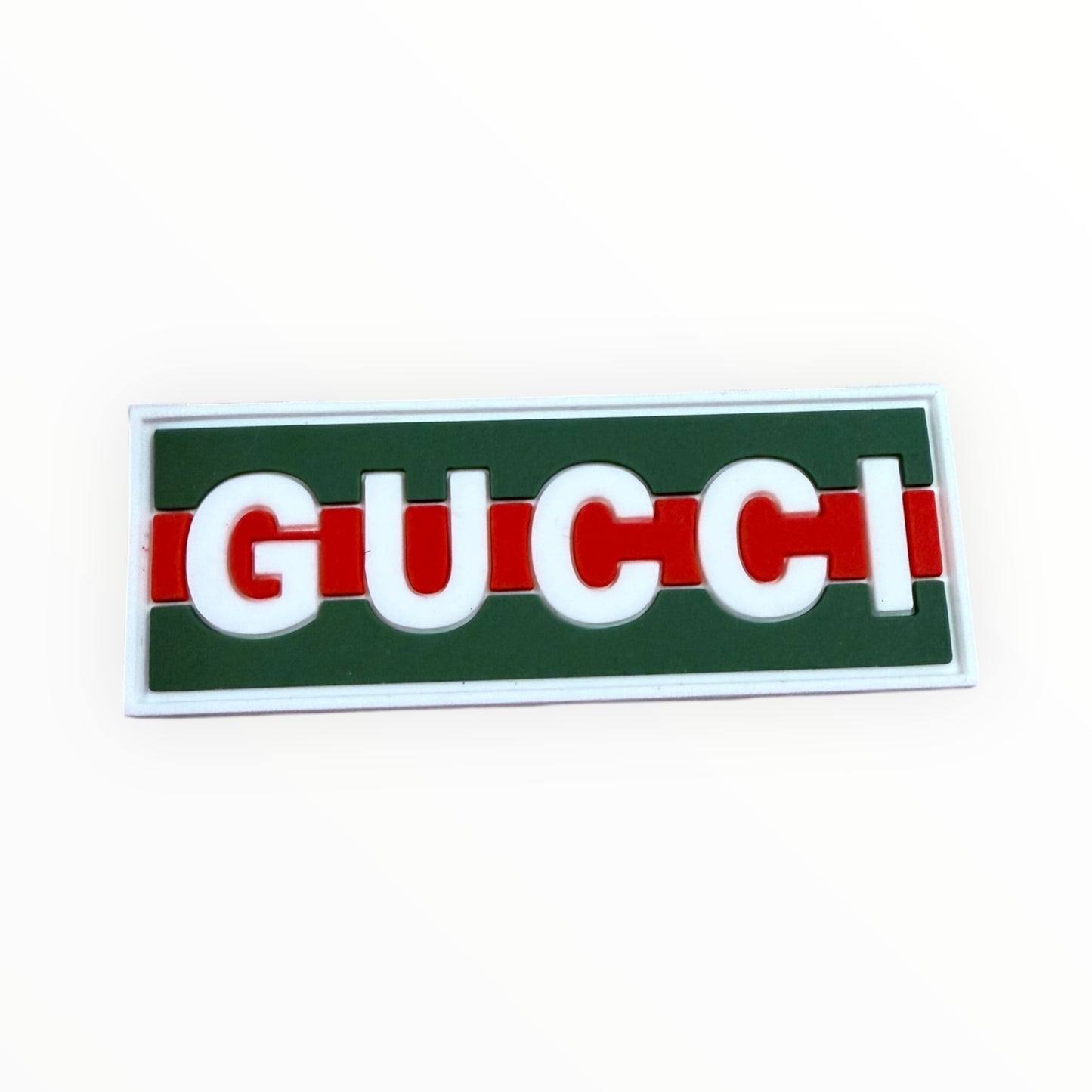 White red stripe logo-inspired rubber patch