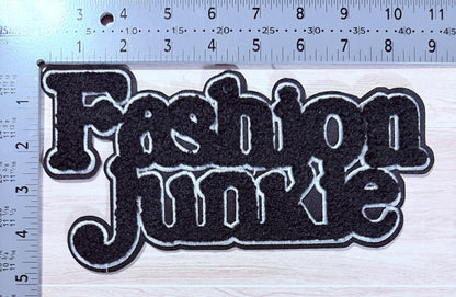 Fashion junkie chenille script patch