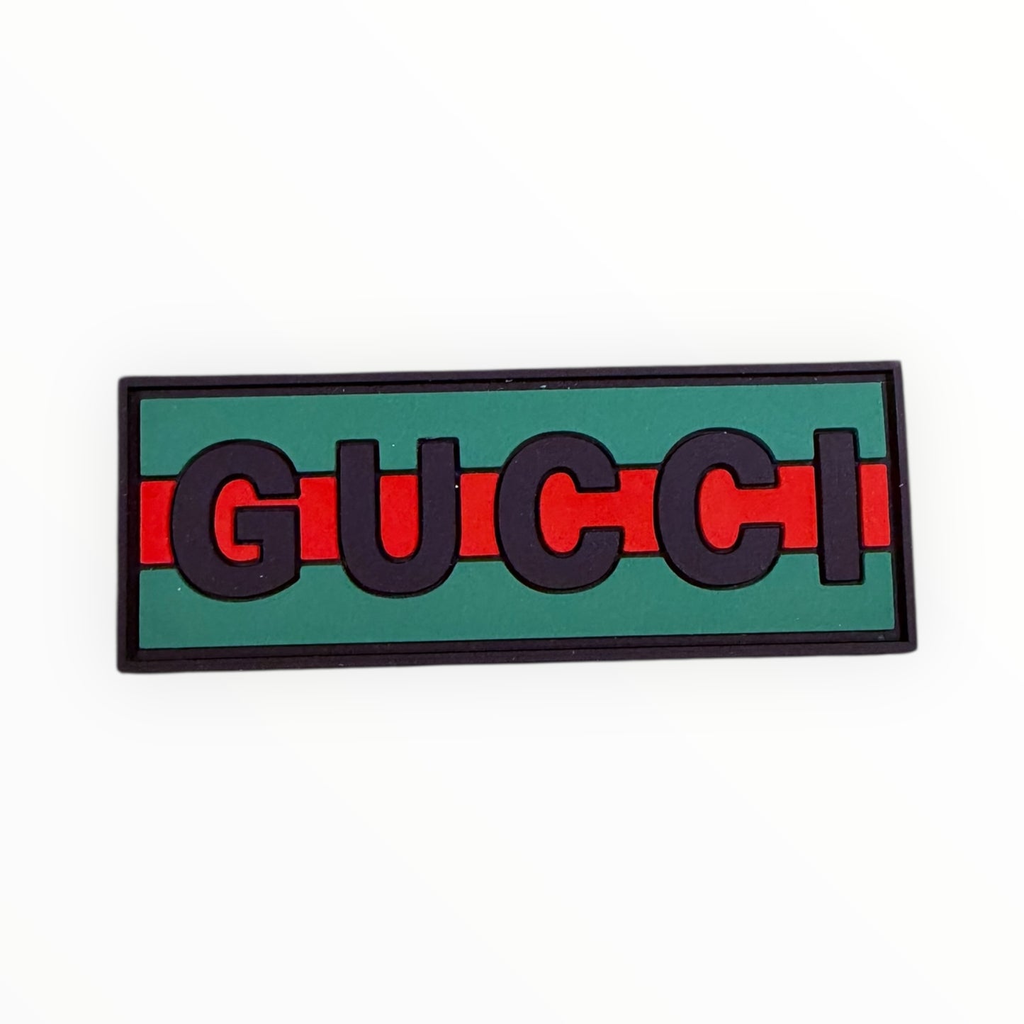 Green red stripe designer-inspired name patch (black text)