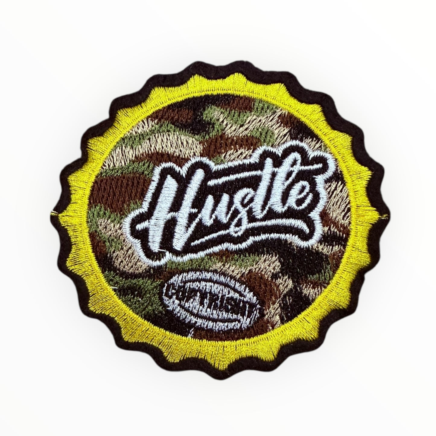 Camo “Hustle” Bottle Cap Patch