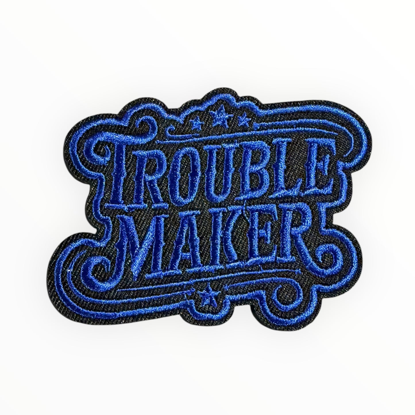 Trouble maker embroidered patch – blue