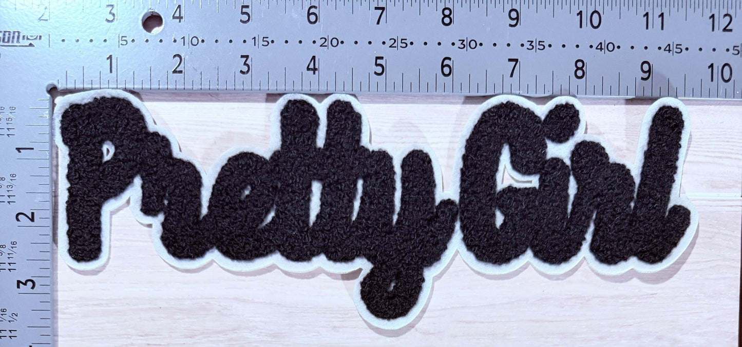 Pretty girl chenille script patch – black