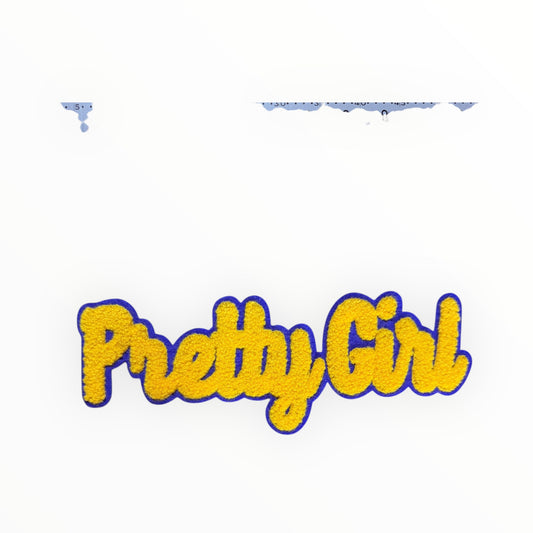 Pretty girl chenille script patch – yellow/blue