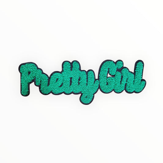Pretty girl chenille script patch – green