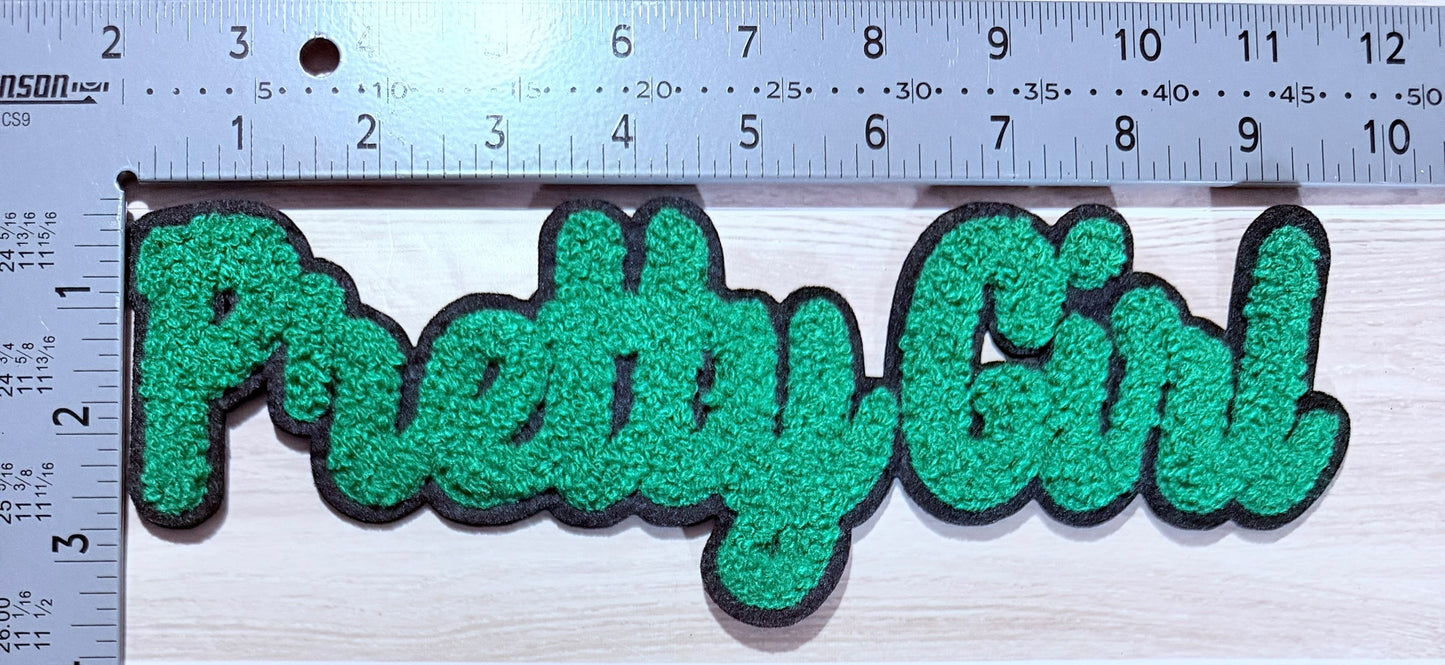 Pretty girl chenille script patch – green