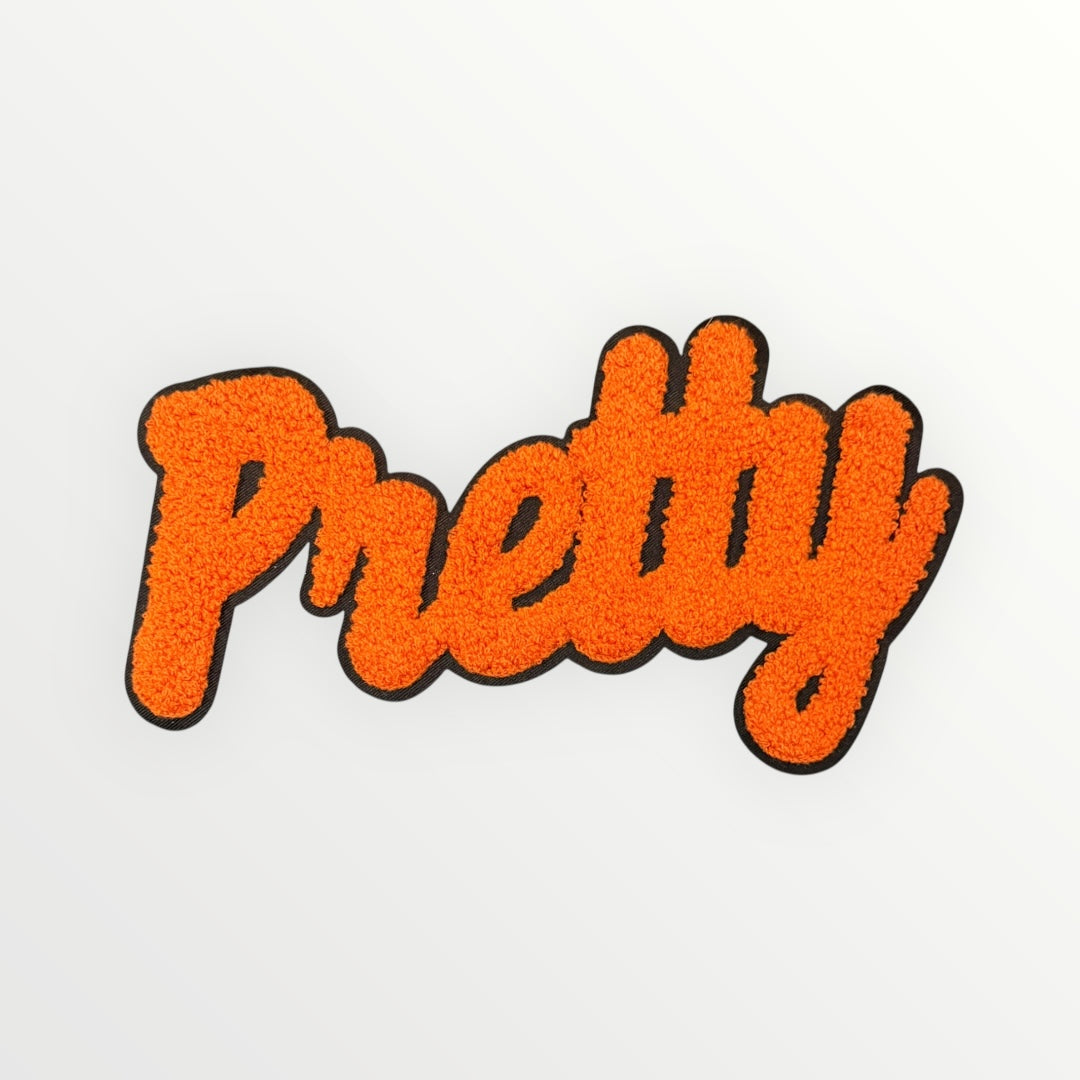 Pretty Chenille Script MEDIUM SIZE Patch (Orange)