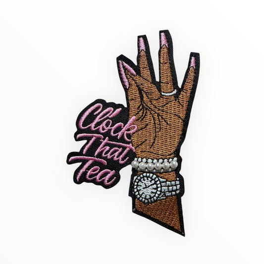 Clock that tea pink nails patch w/pearls